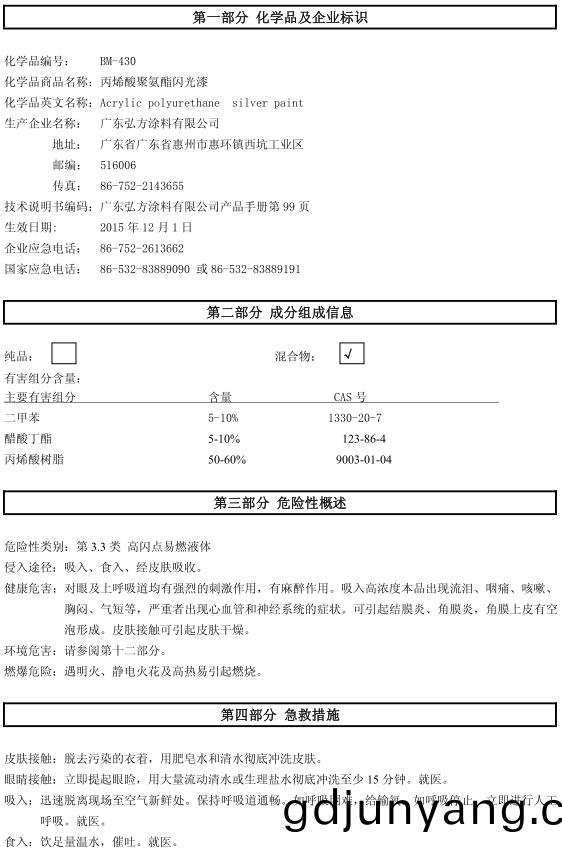 BM-430 丙(bing)烯痠閃光(guang)漆認證